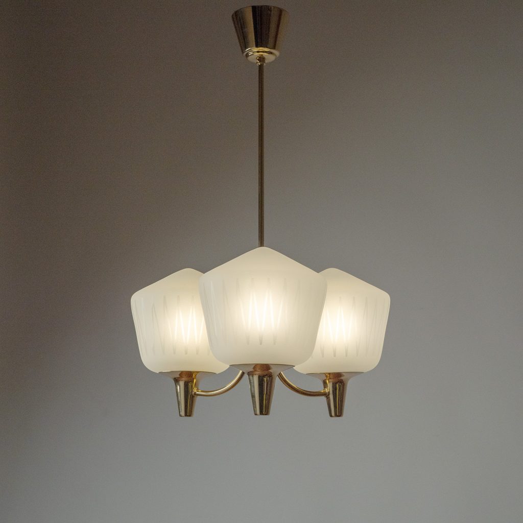 Harald Notini Böhlmarks Brass And Glass Chandelier, circa 1950
