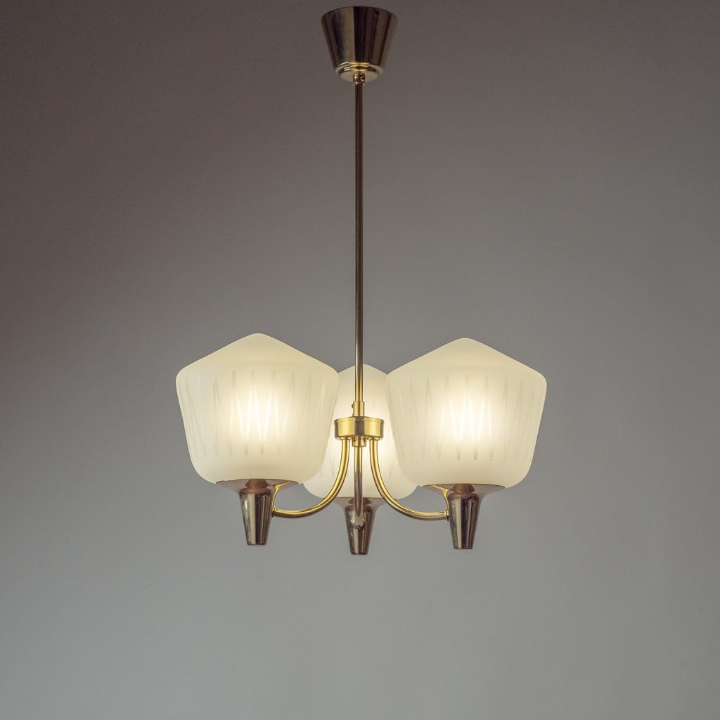 Harald Notini Böhlmarks Brass And Glass Chandelier, circa 1950