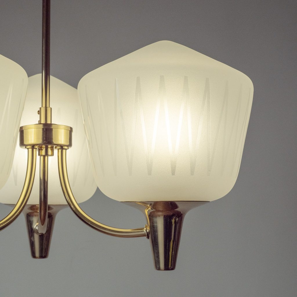 Harald Notini Böhlmarks Brass And Glass Chandelier, circa 1950