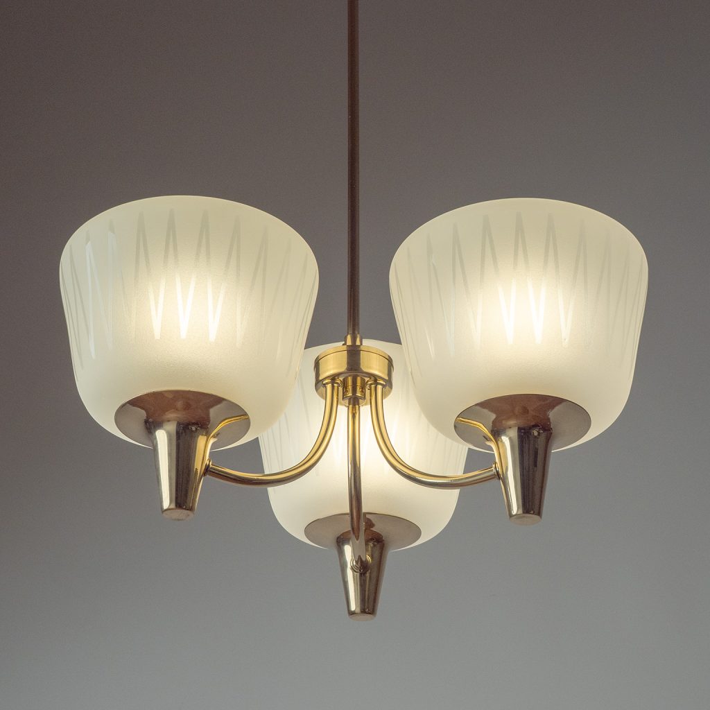 Harald Notini Böhlmarks Brass And Glass Chandelier, circa 1950