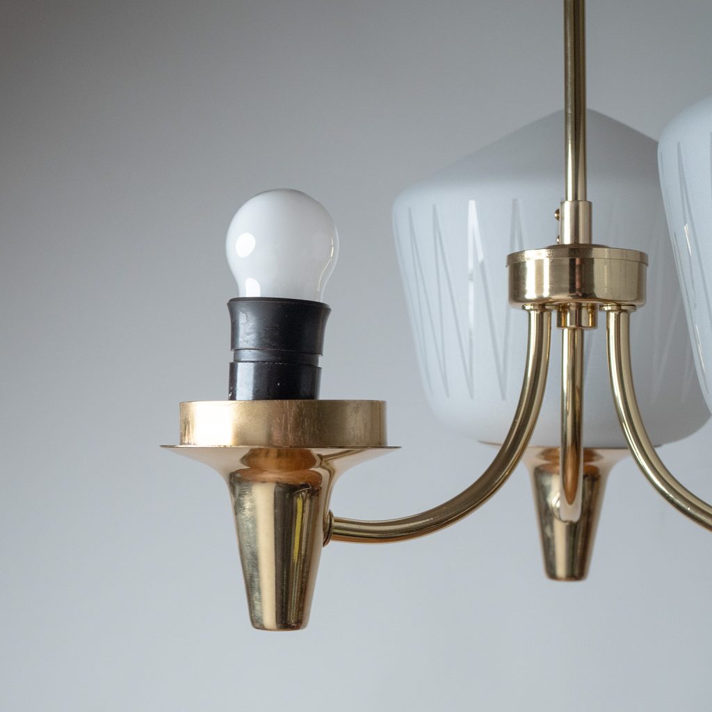 Harald Notini Böhlmarks Brass And Glass Chandelier, circa 1950