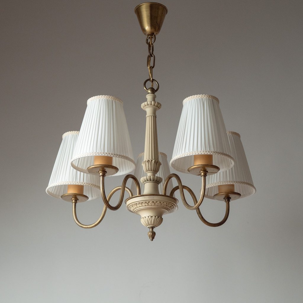 Bertil Brisborg Nordiska Kompaniet Brass And Wood Chandelier, circa 1940