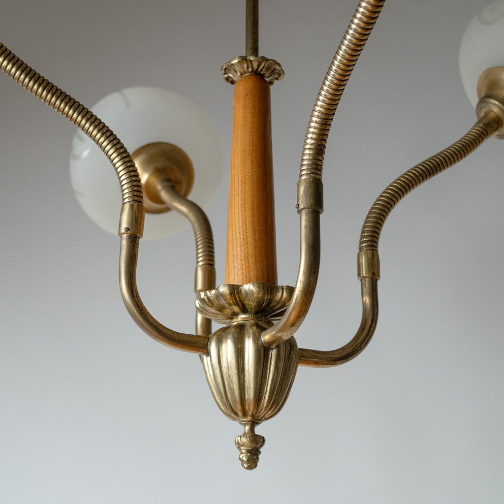 Swedish Brass And Glass Chandelier, 1940s