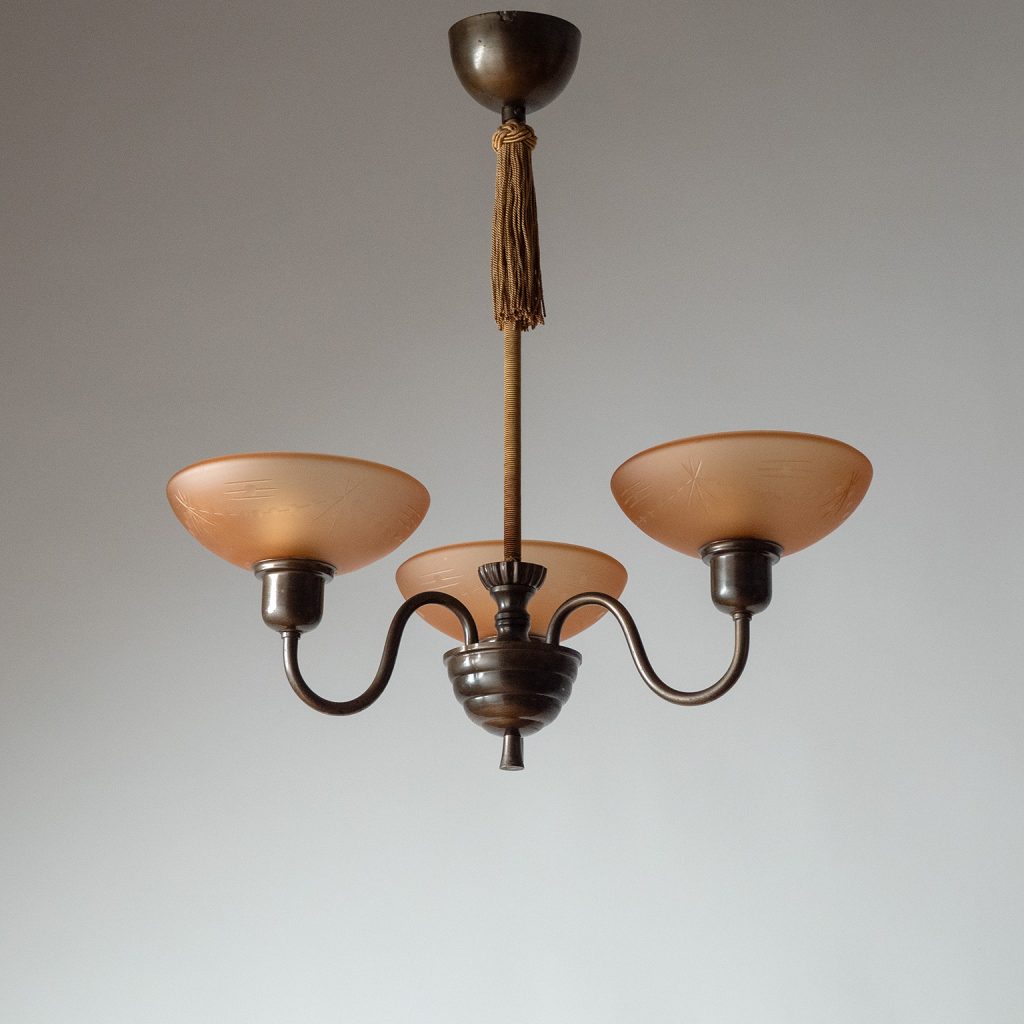 Swedish Bronze And Cut Glass Chandelier, 1930s