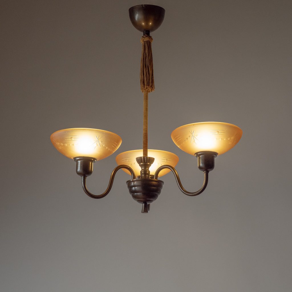 Swedish Bronze And Cut Glass Chandelier, 1930s