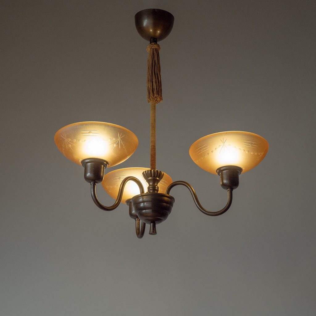 Swedish Bronze And Cut Glass Chandelier, 1930s
