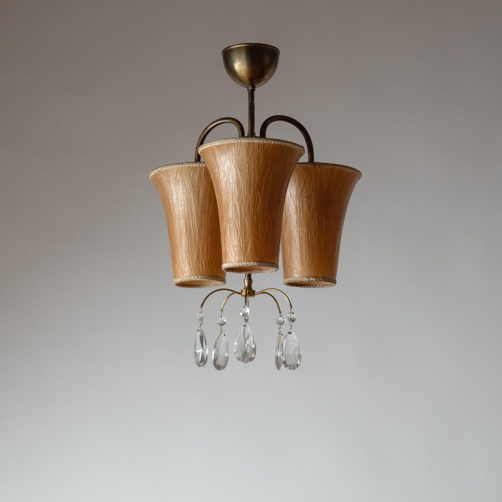 Swedish Ceiling Light with Paper Shades, 1940s