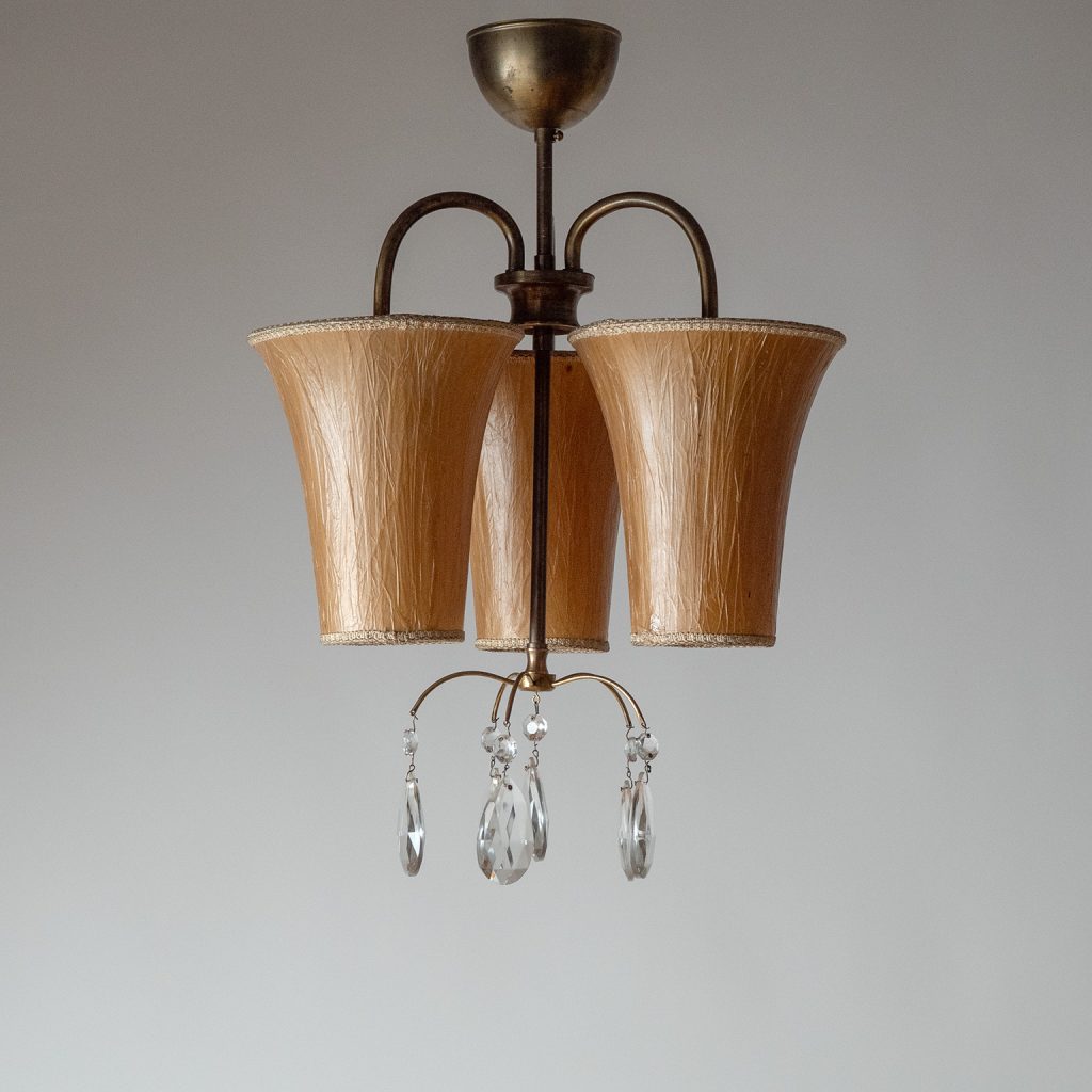 Swedish Ceiling Light with Paper Shades, 1940s