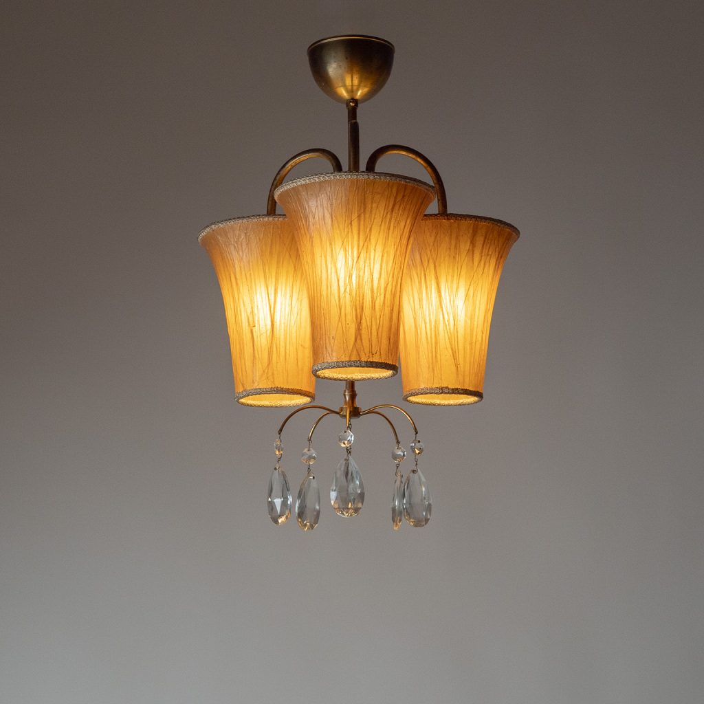 Swedish Ceiling Light with Paper Shades, 1940s
