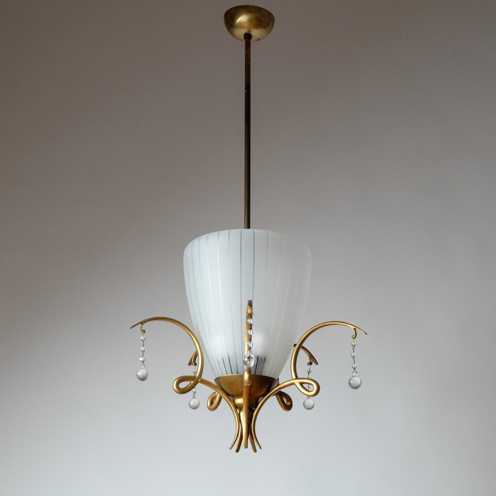 Large Austrian Brass And Glass Pendant, circa 1940