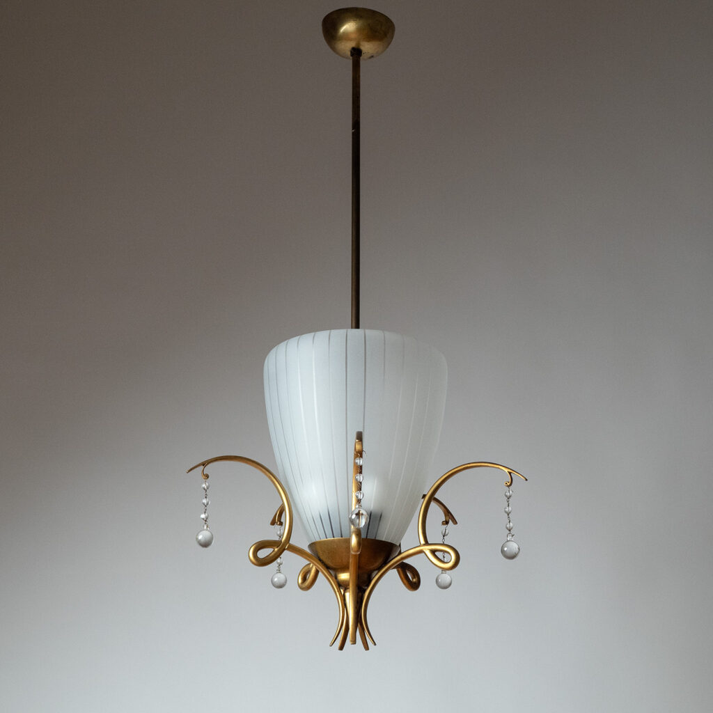 Large Austrian Brass And Glass Pendant, circa 1940