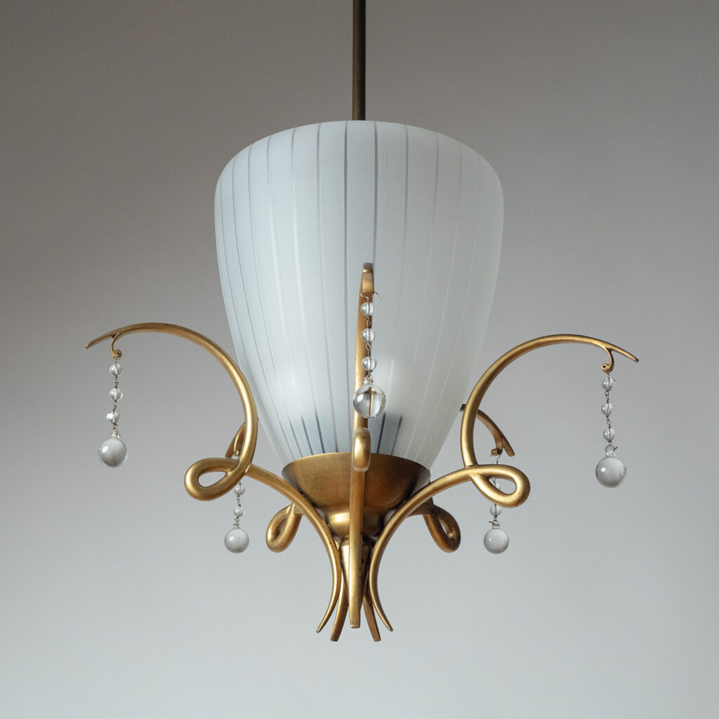 Large Austrian Brass And Glass Pendant, circa 1940