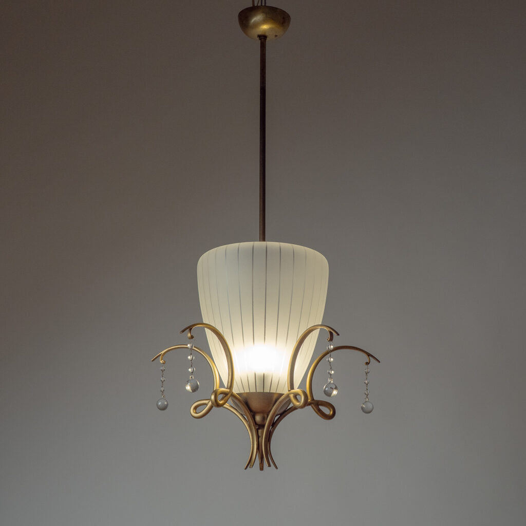 Large Austrian Brass And Glass Pendant, circa 1940