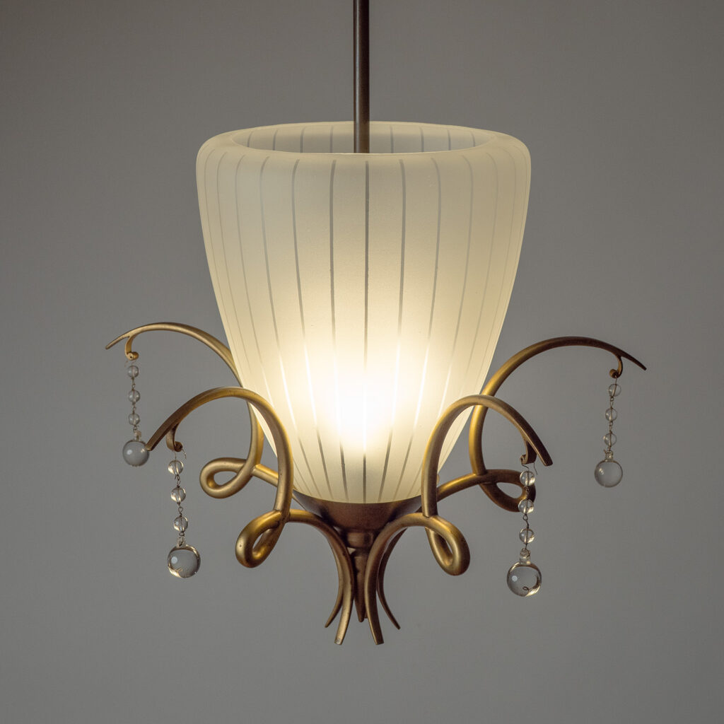 Large Austrian Brass And Glass Pendant, circa 1940