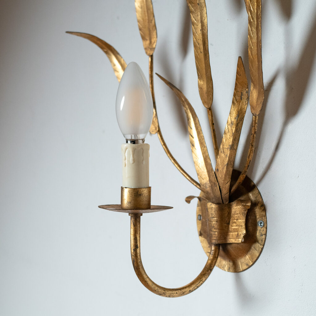 French Gilt Iron Wall Lights, 1970s