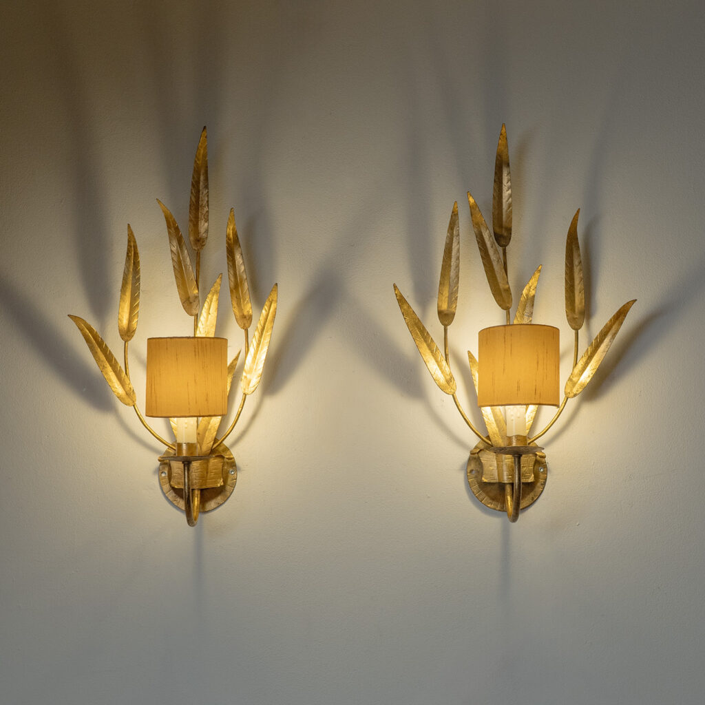 French Gilt Iron Wall Lights, 1970s