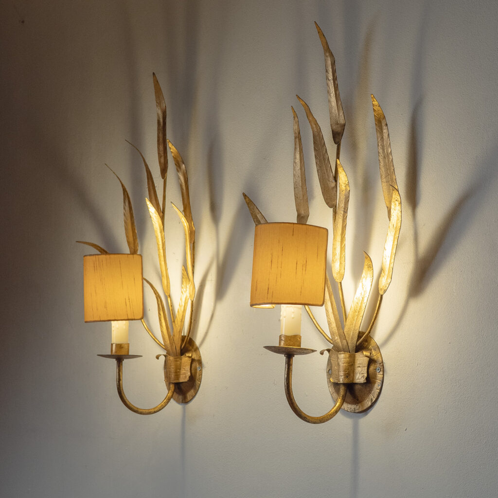 French Gilt Iron Wall Lights, 1970s