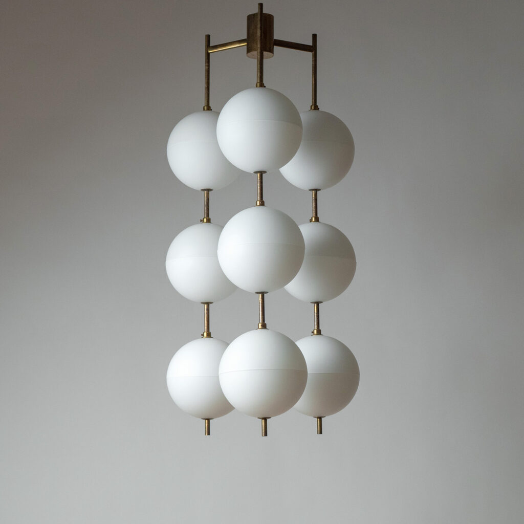 Angelo Lelii Ceiling Brass And Glass Light, circa 1958