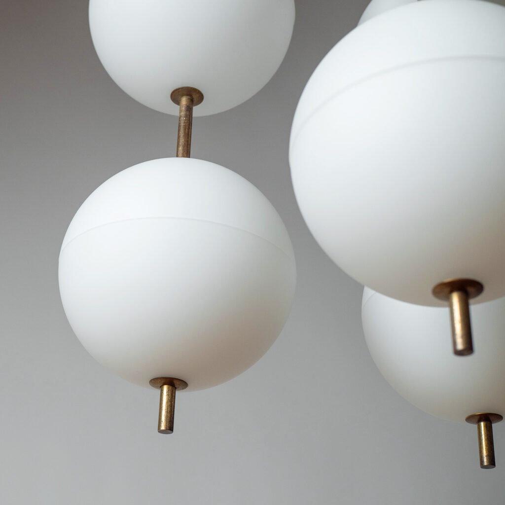 Angelo Lelii Ceiling Brass And Glass Light, circa 1958