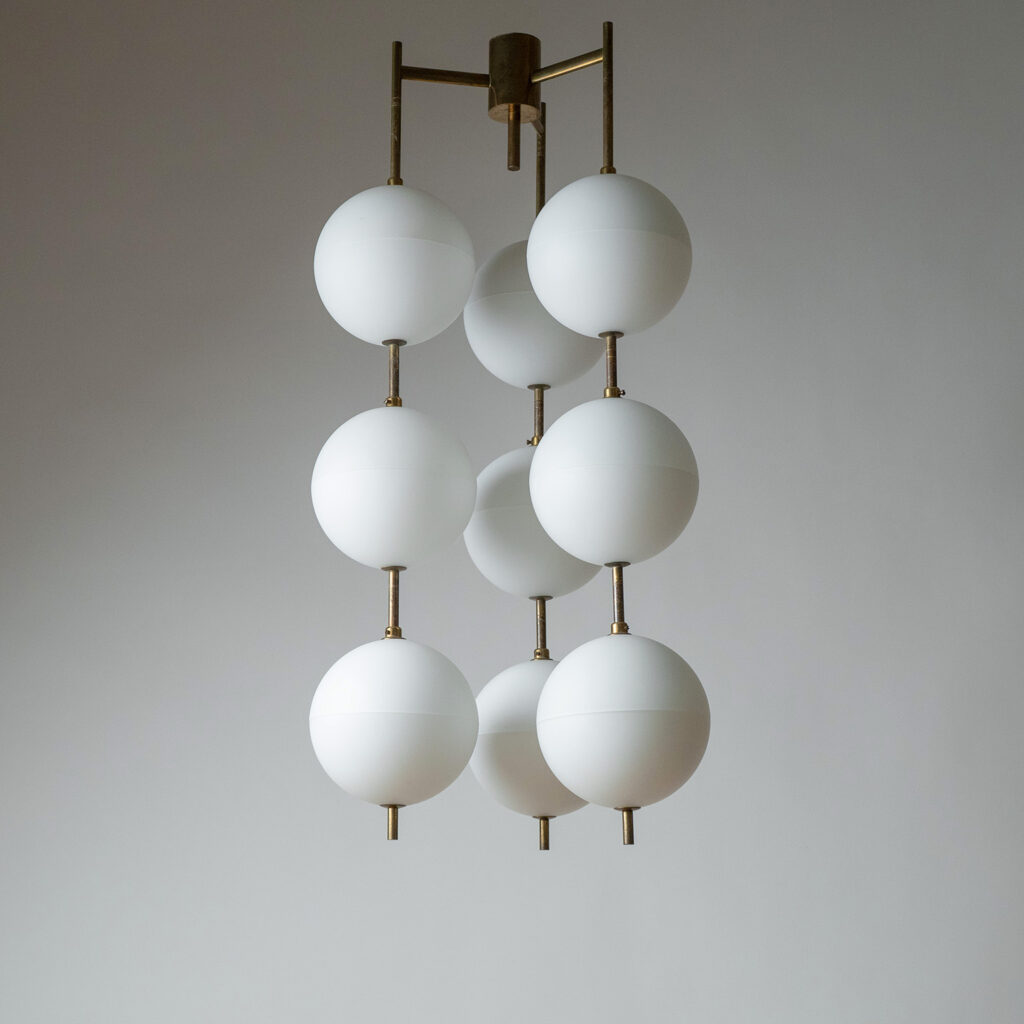 Angelo Lelii Ceiling Brass And Glass Light, circa 1958