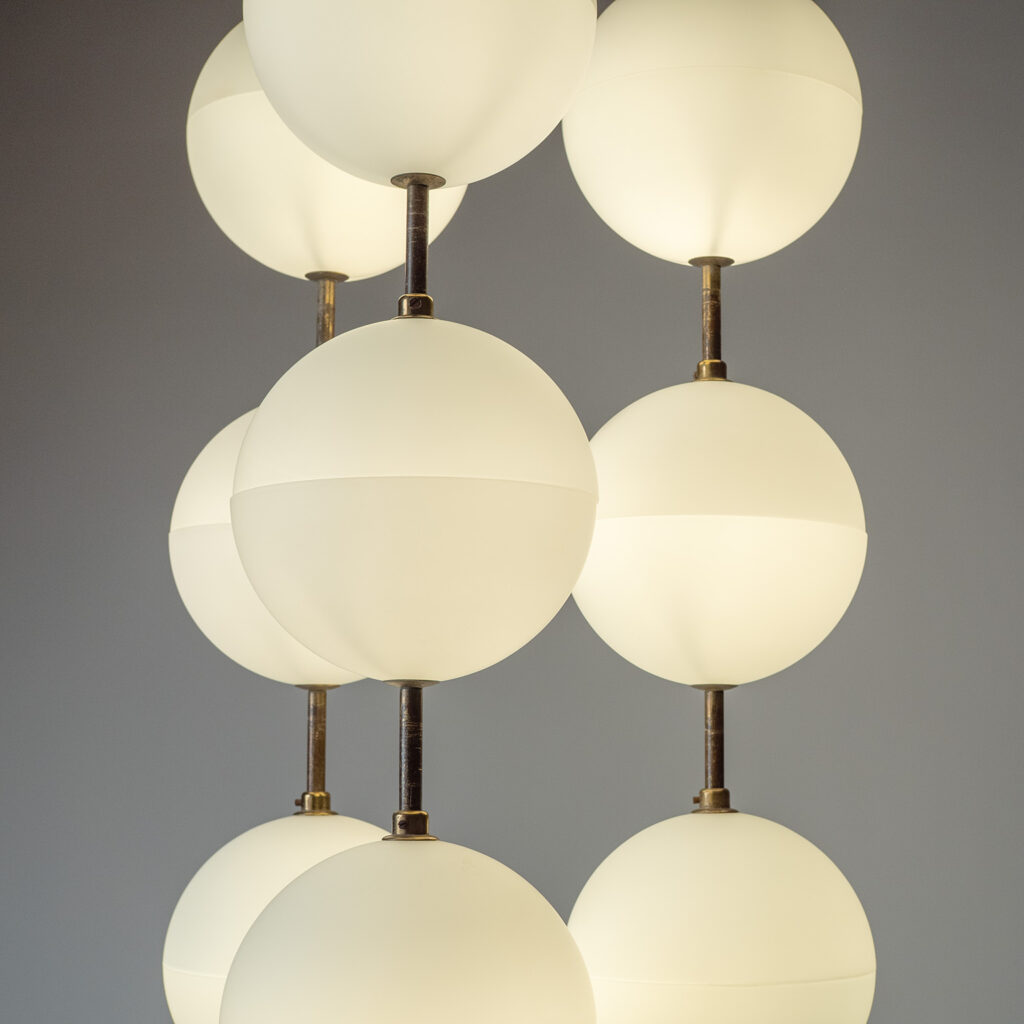 Angelo Lelii Ceiling Brass And Glass Light, circa 1958