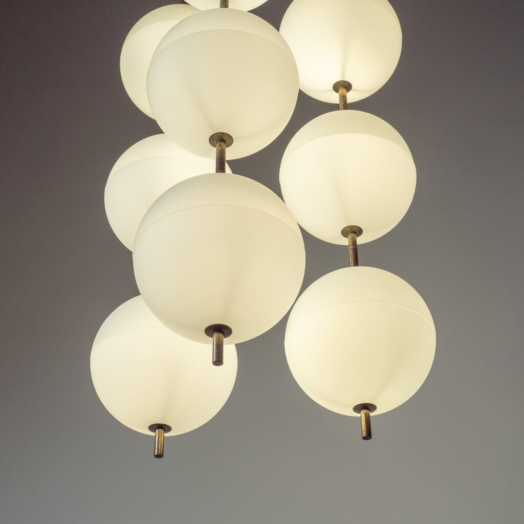 Angelo Lelii Ceiling Brass And Glass Light, circa 1958