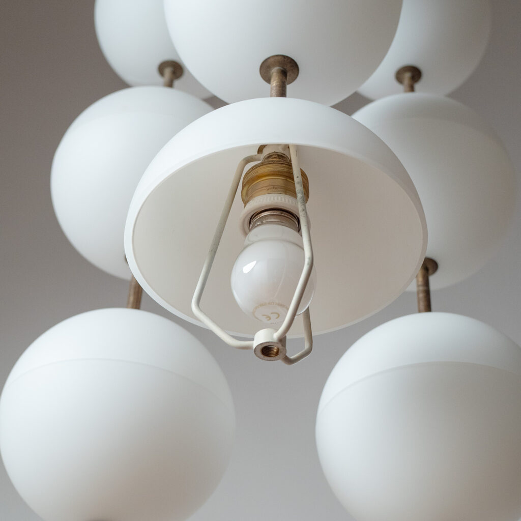 Angelo Lelii Ceiling Brass And Glass Light, circa 1958