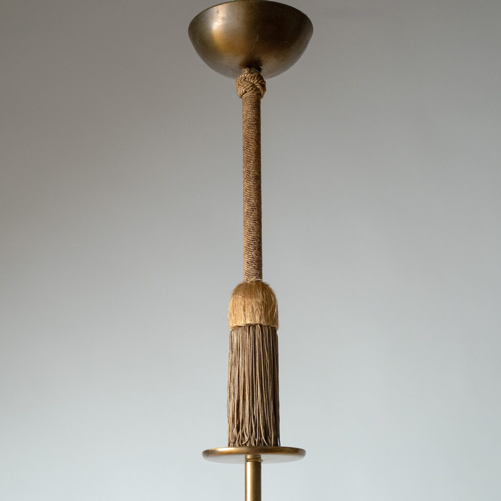 German Two-Arm Brass And Wood Pendant, 1930s