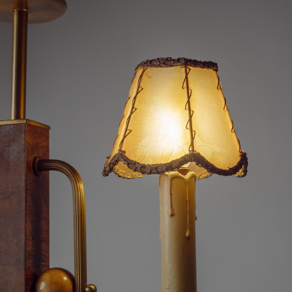 German Two-Arm Brass And Wood Pendant, 1930s