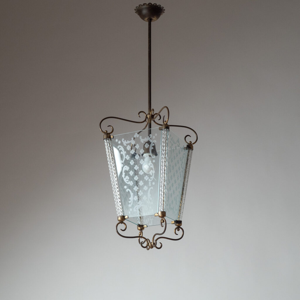 Italian Cut Glass And Brass Lantern, 1930s