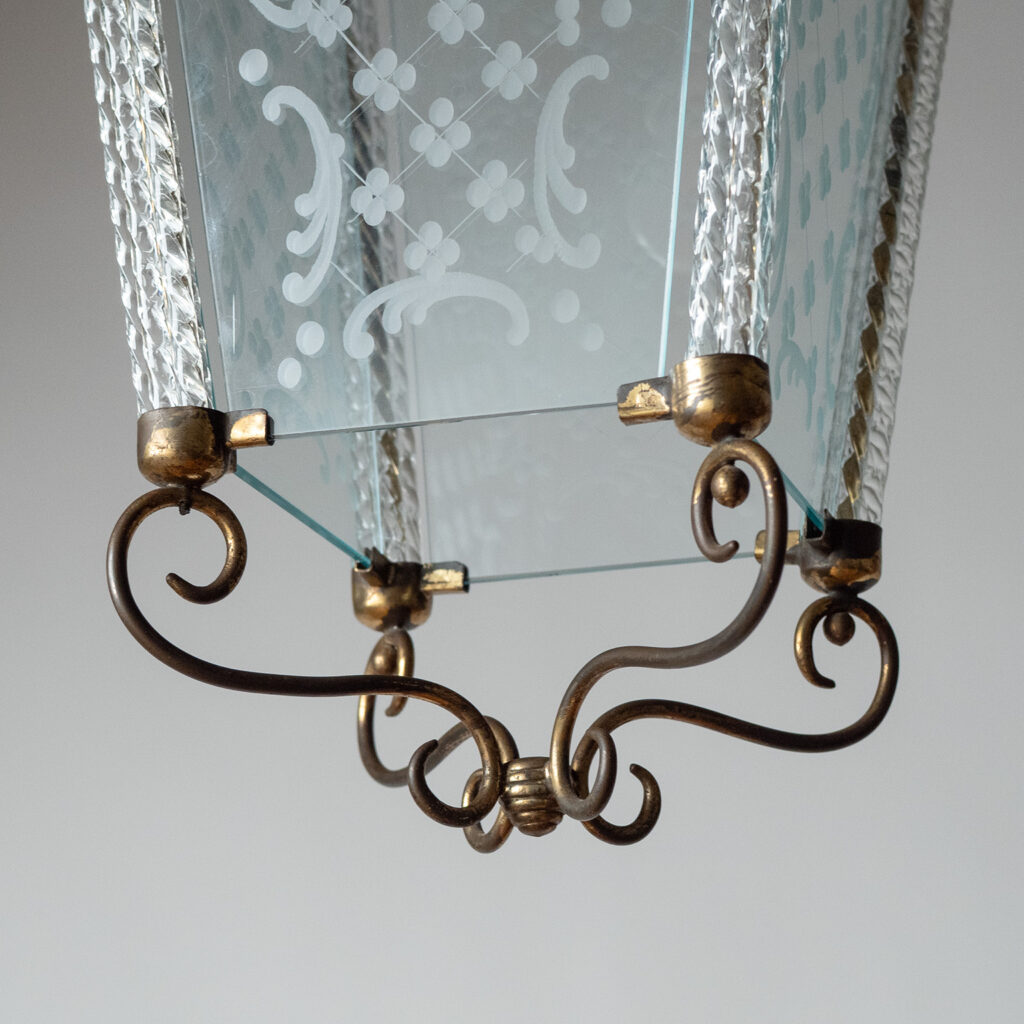 Italian Cut Glass And Brass Lantern, 1930s