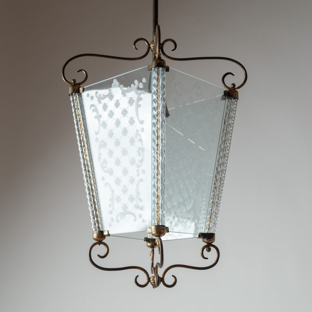 Italian Cut Glass And Brass Lantern, 1930s