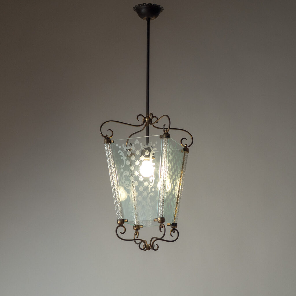Italian Cut Glass And Brass Lantern, 1930s