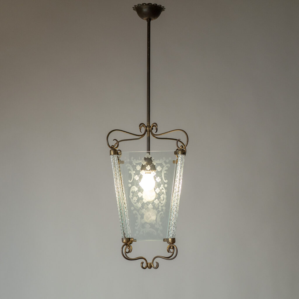 Italian Cut Glass And Brass Lantern, 1930s
