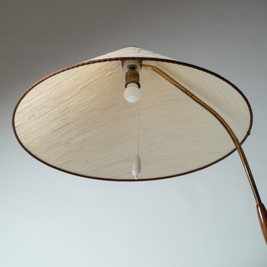 Austrian Brass Floor Lamp With Raffia Shade, 1950s