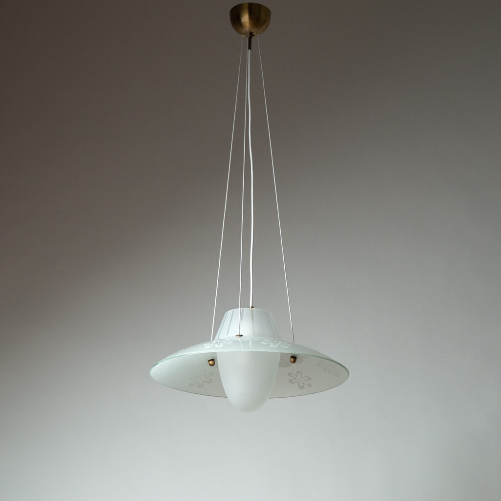 Swedish Dual Etched Glass Pendant, 1950s