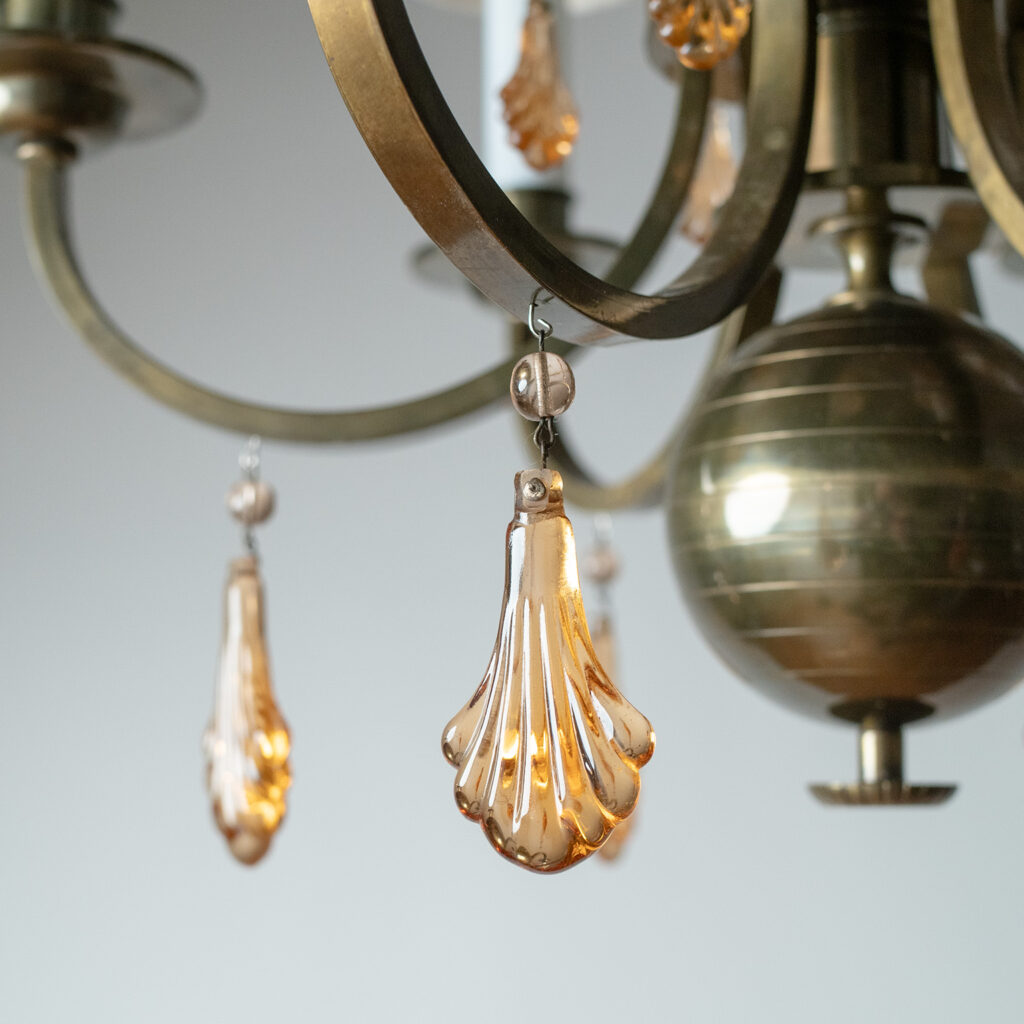 Harald Notini Brass And Glass Chandelier, Böhlmarks 1930s