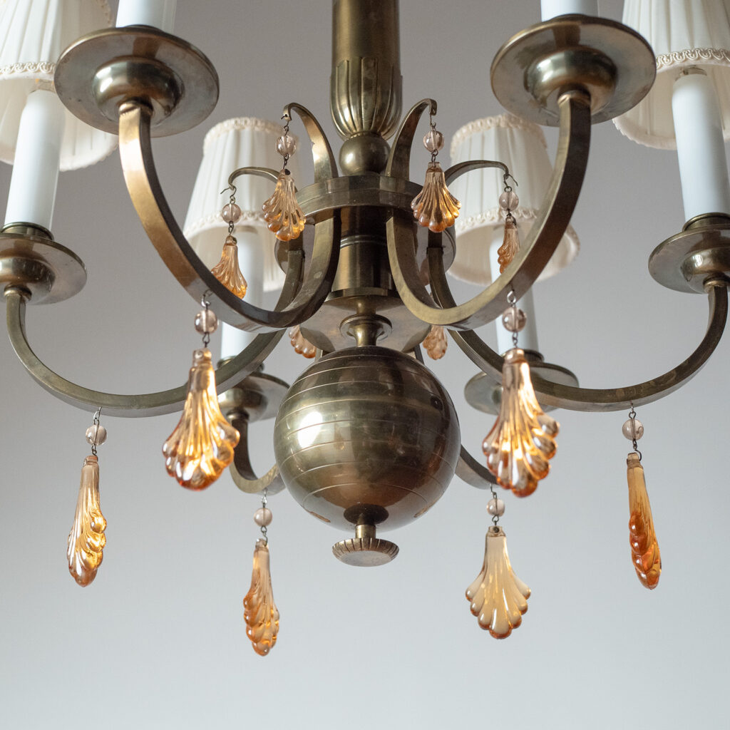 Harald Notini Brass And Glass Chandelier, Böhlmarks 1930s