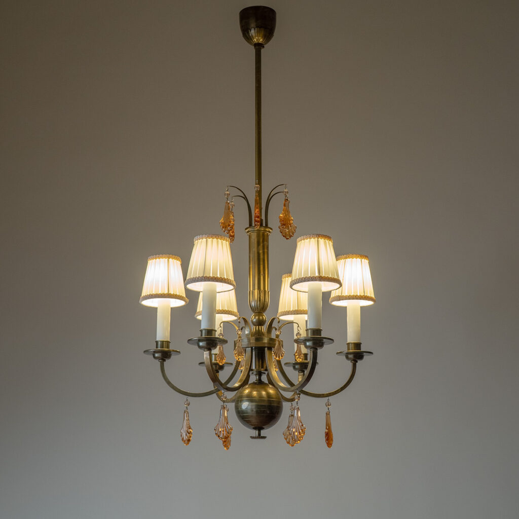 Harald Notini Brass And Glass Chandelier, Böhlmarks 1930s