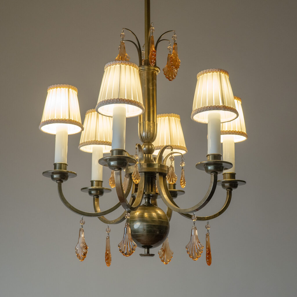 Harald Notini Brass And Glass Chandelier, Böhlmarks 1930s
