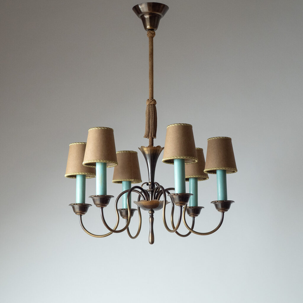 Bröderna Malmströms Patinated Brass Chandelier, 1930s