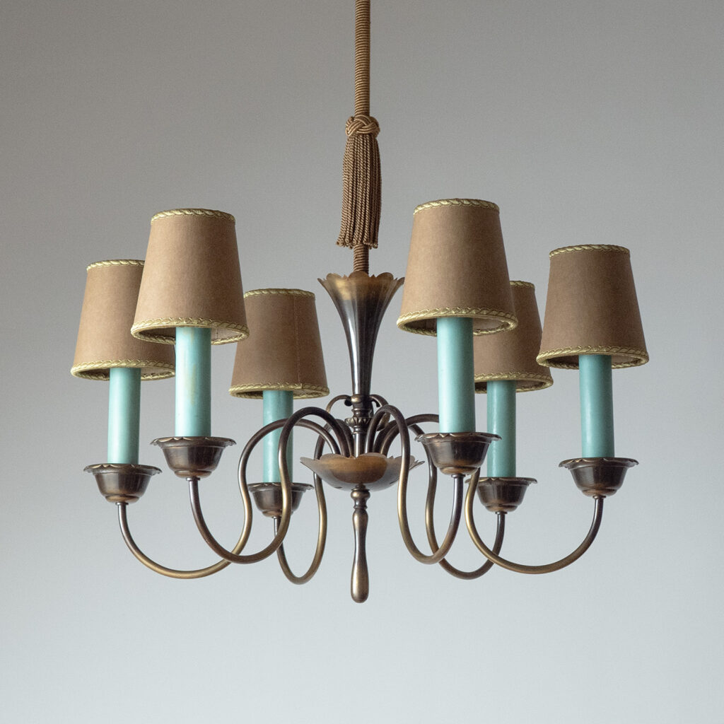 Bröderna Malmströms Patinated Brass Chandelier, 1930s