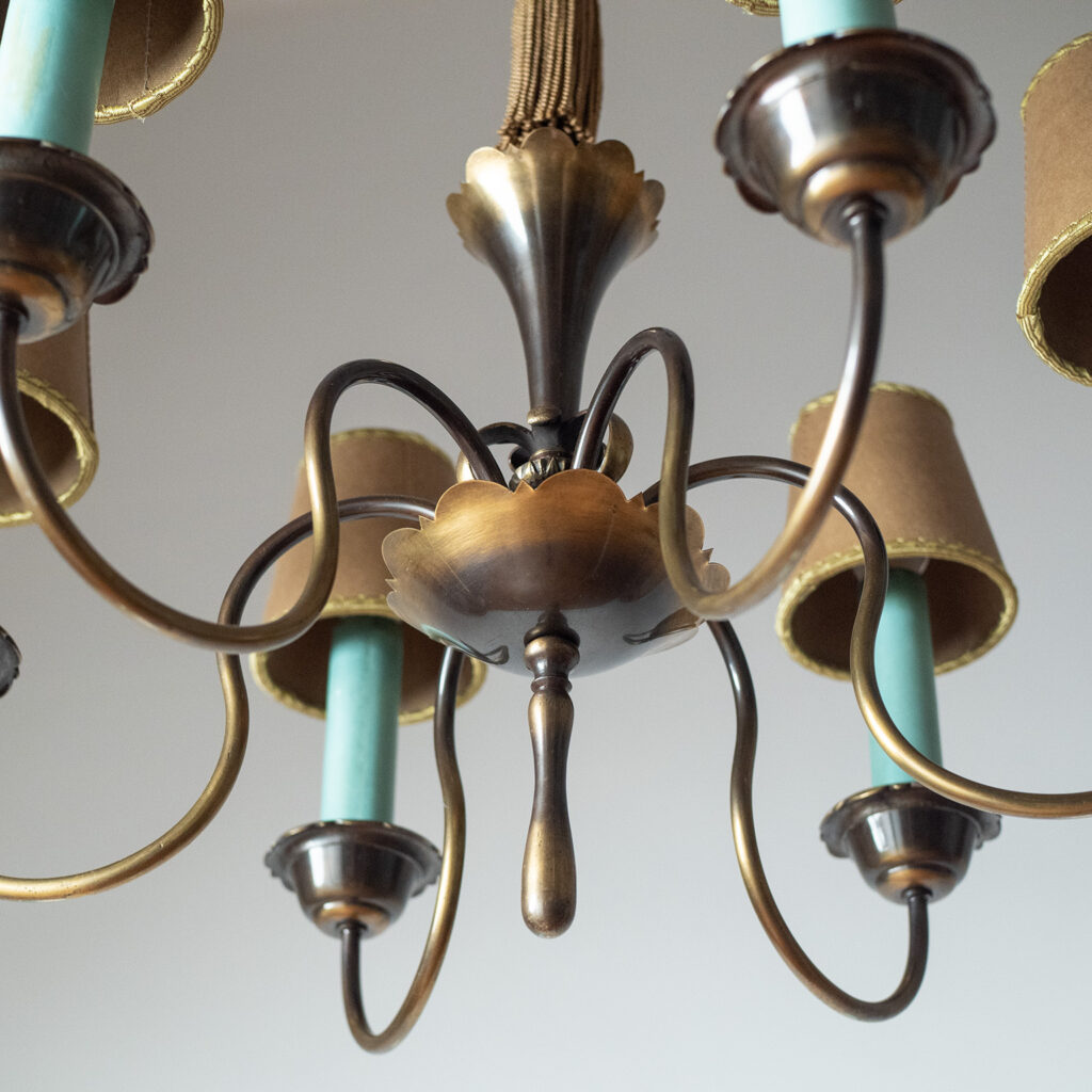 Bröderna Malmströms Patinated Brass Chandelier, 1930s