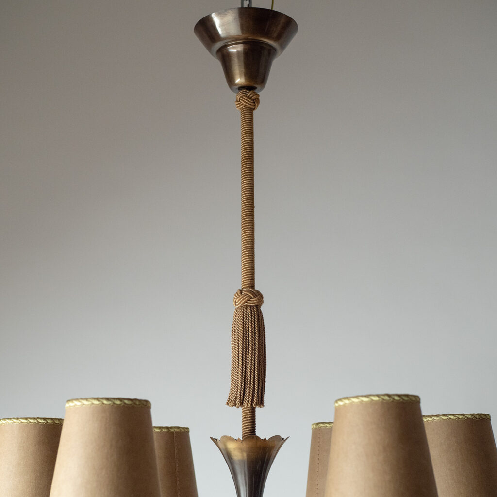 Bröderna Malmströms Patinated Brass Chandelier, 1930s