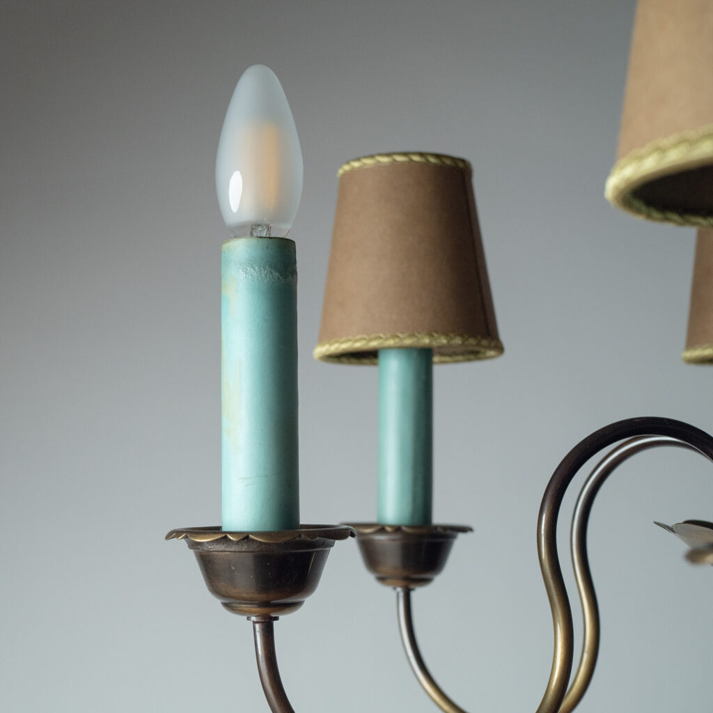 Bröderna Malmströms Patinated Brass Chandelier, 1930s