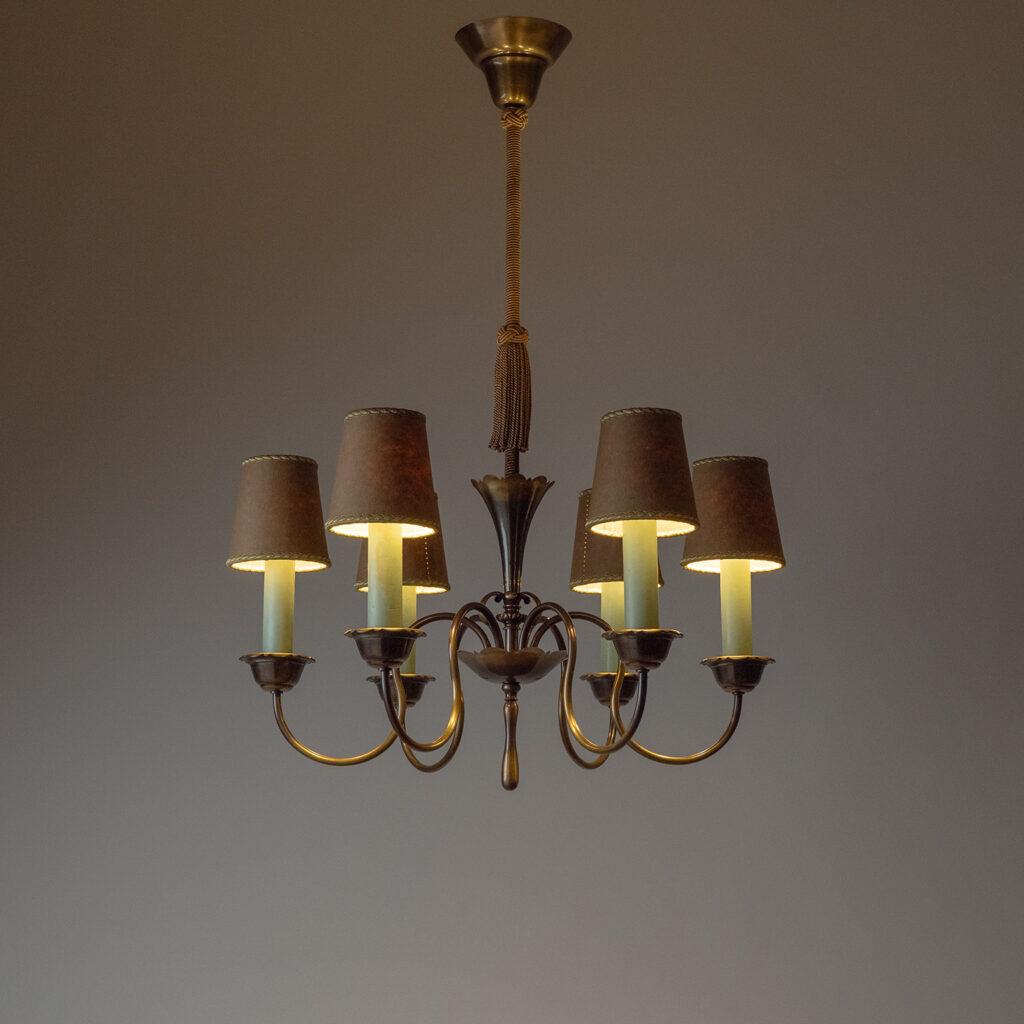 Bröderna Malmströms Patinated Brass Chandelier, 1930s