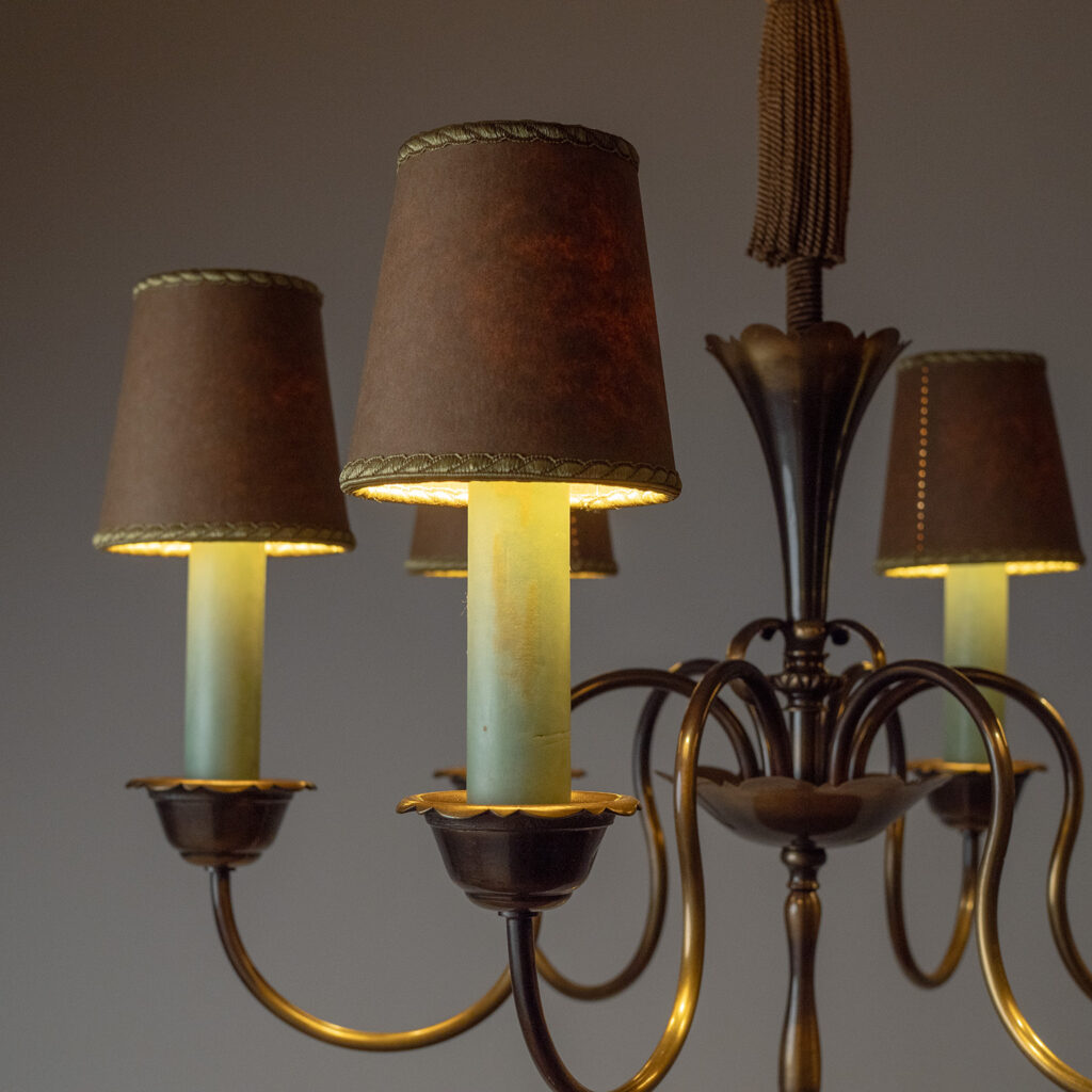 Bröderna Malmströms Patinated Brass Chandelier, 1930s