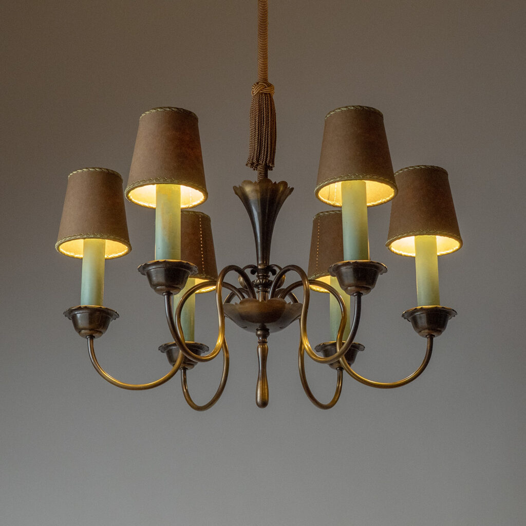 Bröderna Malmströms Patinated Brass Chandelier, 1930s