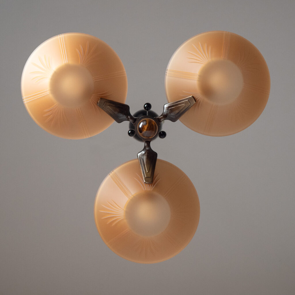 Swedish Bronze And Havana Glass Chandelier, circa 1930