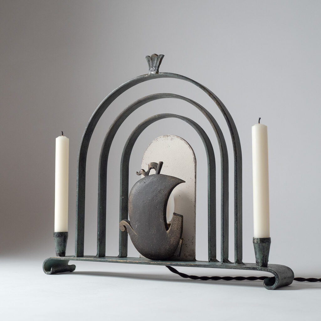 Swedish Patinated Iron Art Deco Table Lamp, 1930s